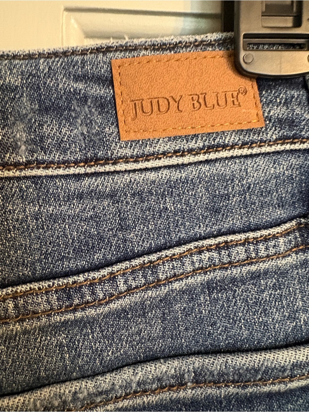 Judy Blue 7/28 Straight Leg Boyfriend Distressed Jeans with Patterned Cuff - Picture 4 of 6